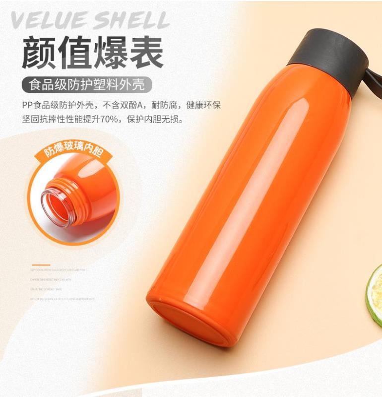 Glass Water Bottle With PP Shell