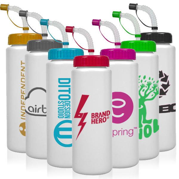 32oz BPA free plastic sports bottle with straw lid