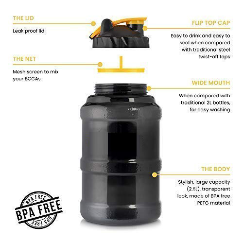 Big BPA FREE 2.5L Plastic Shaker Bottle Sports Gym Fitness Bodybuilding Water Bottle, Training Jug