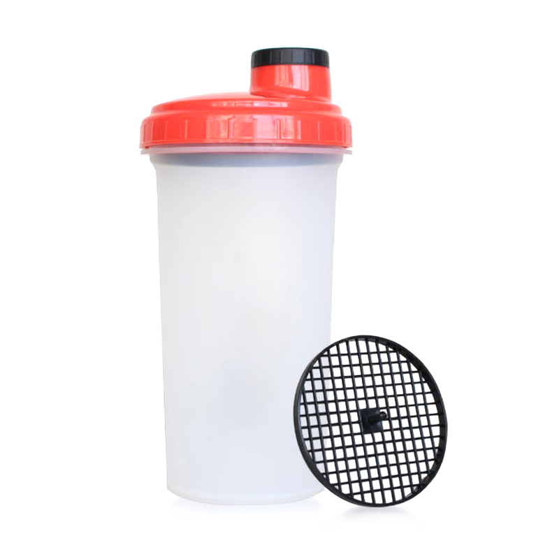 2020 new design bpa free sports fitness 700ml plastic water bottle protein shaker with sieve 2 sides flat vertical lines 