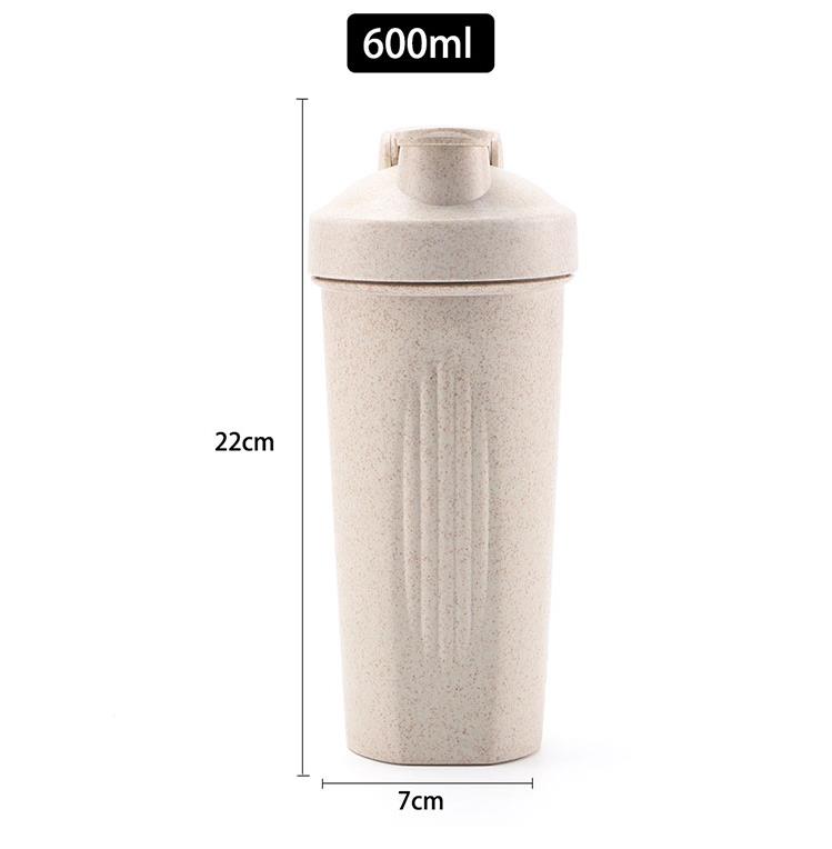 600ml Custom Logo Gym Protein Plastic Fitness Wheat Straw Sports Shaker Bottle