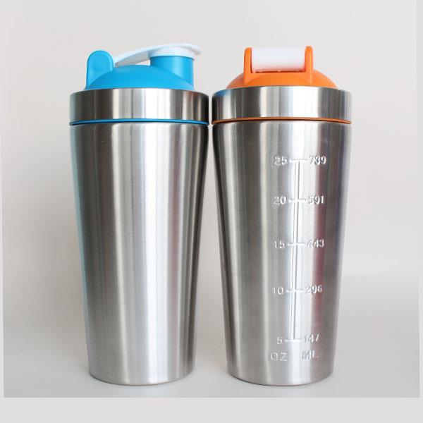 750ml stainless steel customized wholesale gym fitness sports protein metal shaker bottle with blender mixer ball