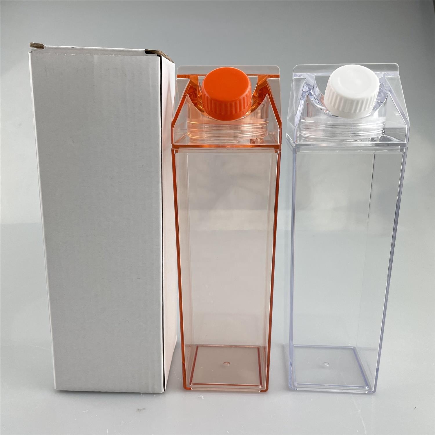 500ml BPA Free 1000ml Clear Milk Box Bottle Reusable Plastic Water Bottle Transparent Acrylic Milk Carton Water Bottle
